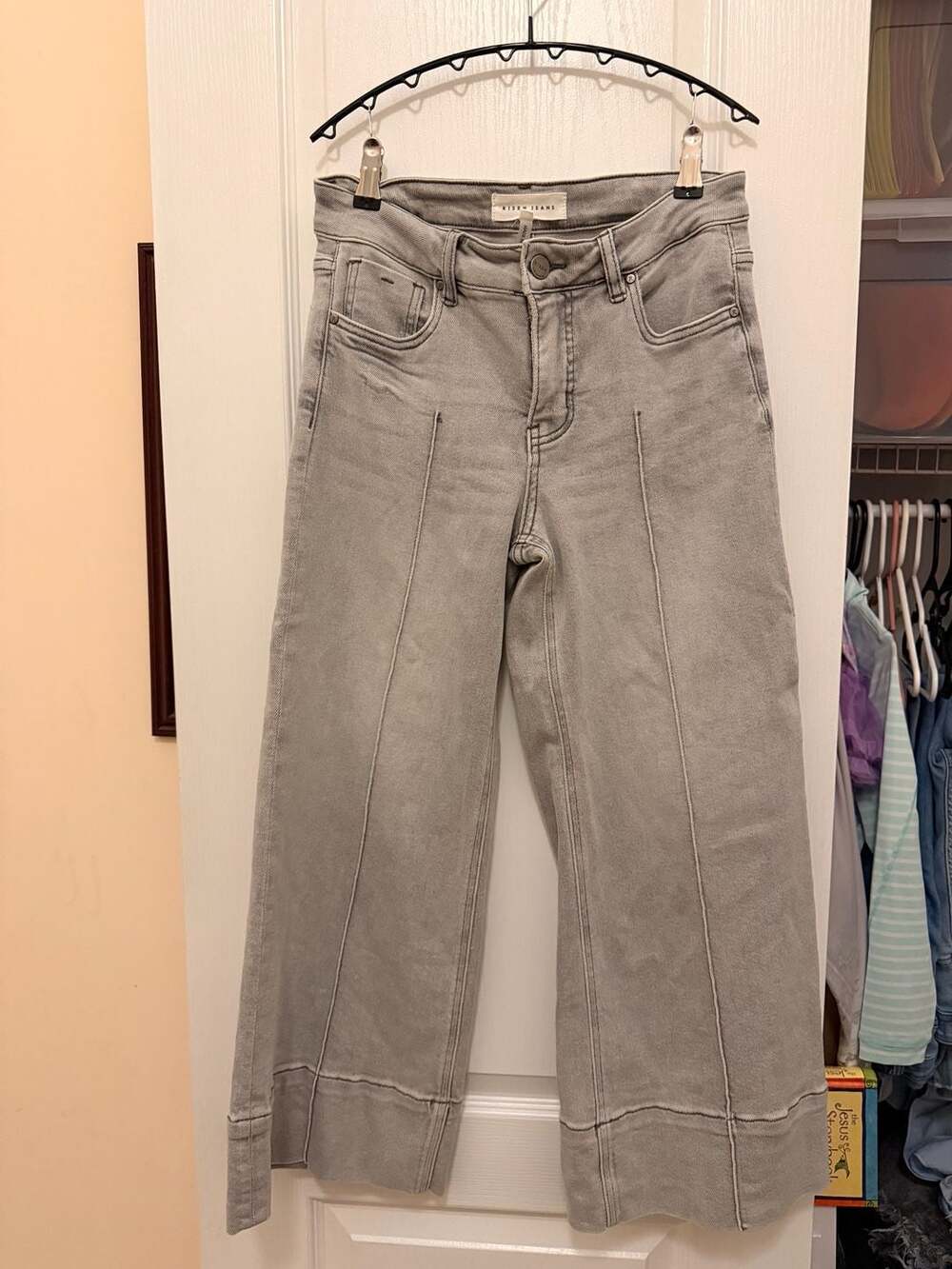 Risen Jeans Wide Leg Pintuck Jeans Size 3/26 Grey Denim